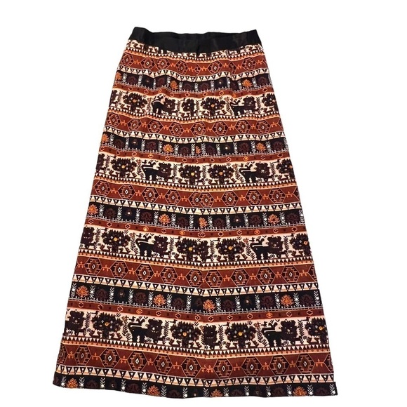 Vintage Union Made Maxi Skirt Tan Black Geometric - Picture 1 of 11